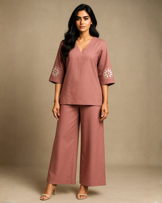 Light Brown Cotton Co-ord Set for Women