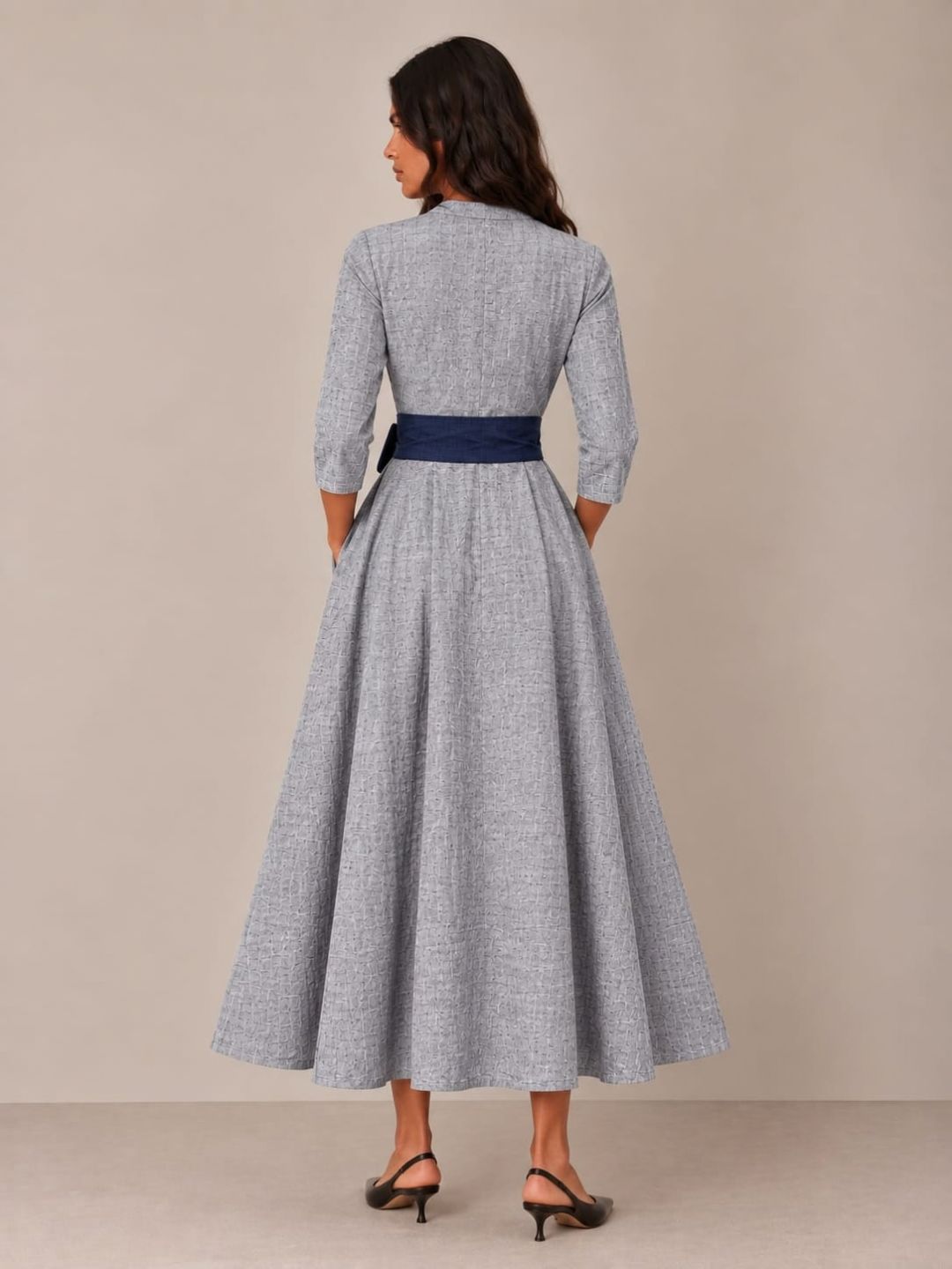 Textured Blue long Flowy Dress
