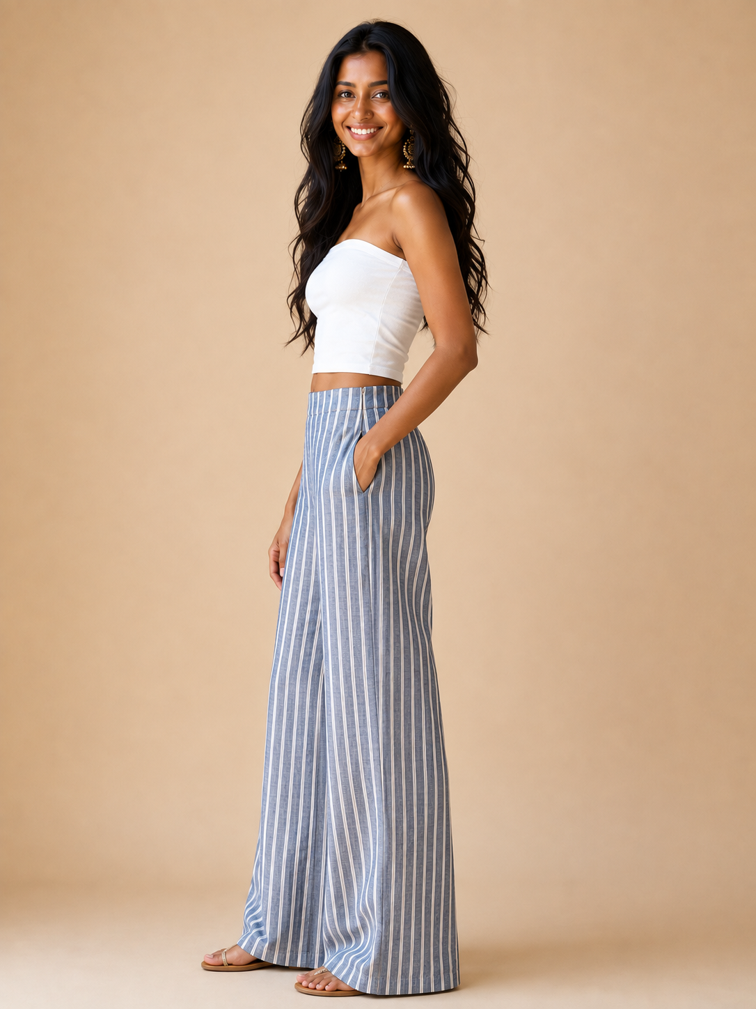 Navy Blue Stripes Straight pants