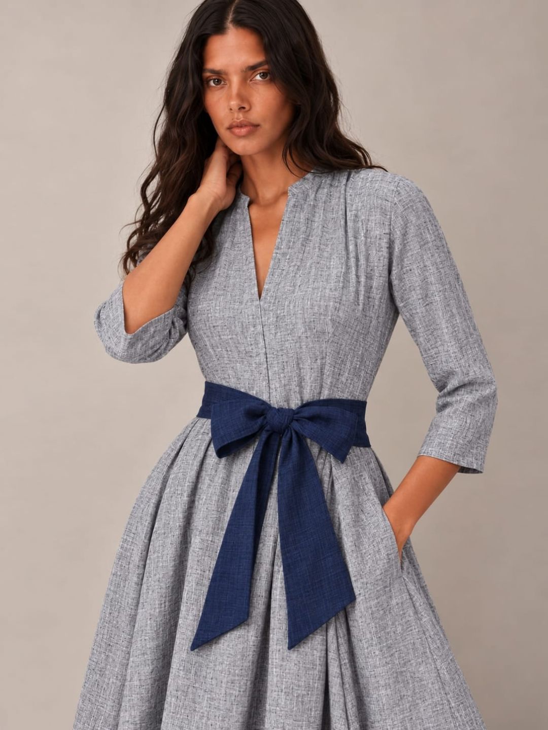 Textured Blue long Flowy Dress