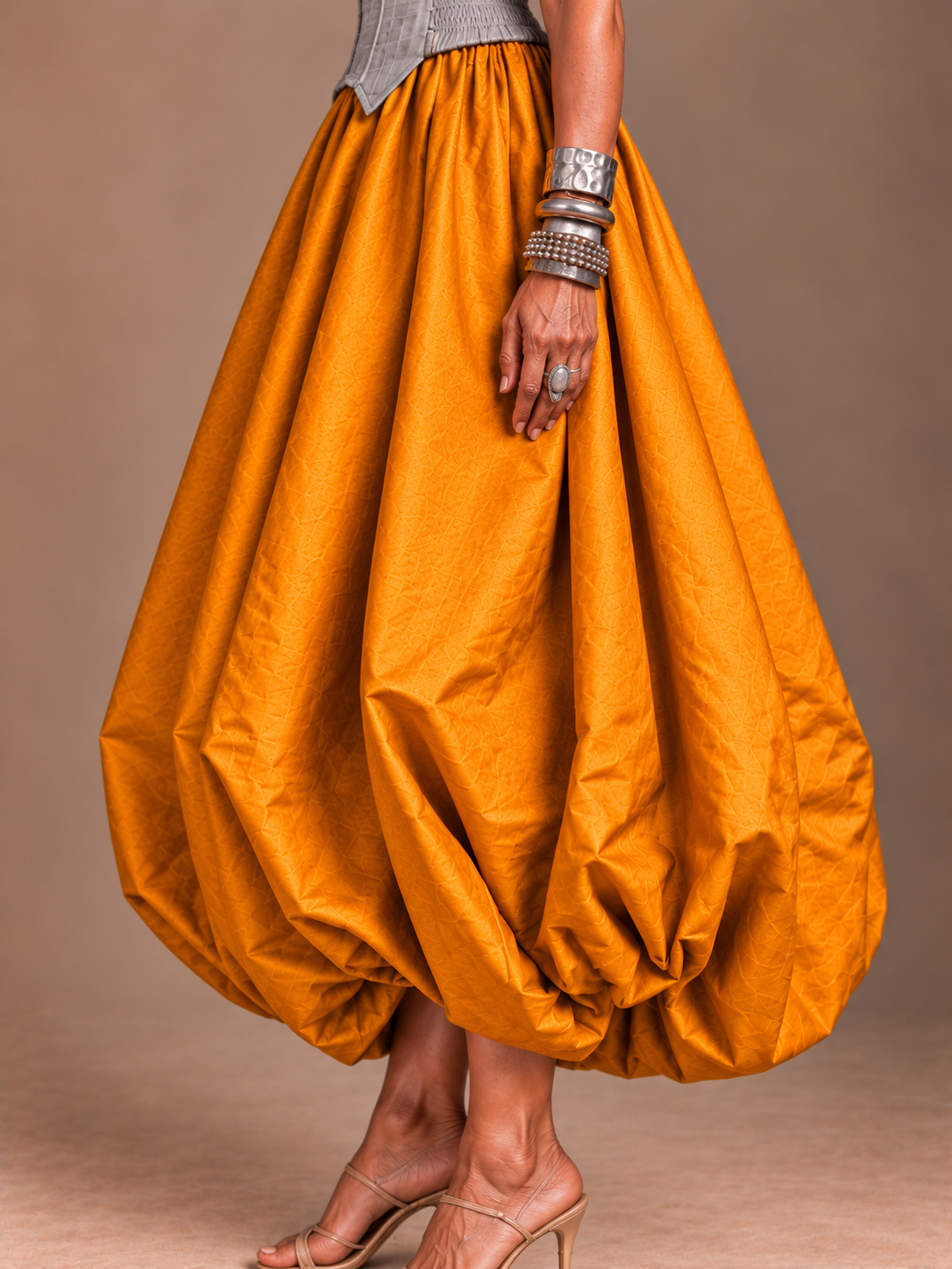 Yellow silk balloon skirt