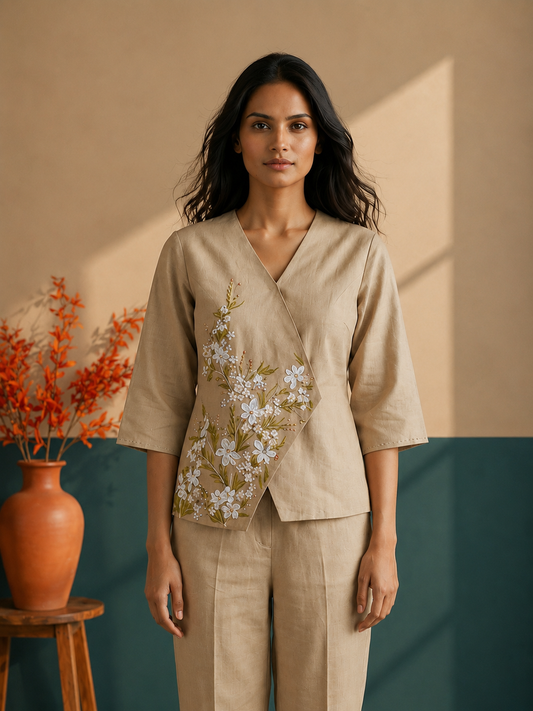 Beige Cross Over Top