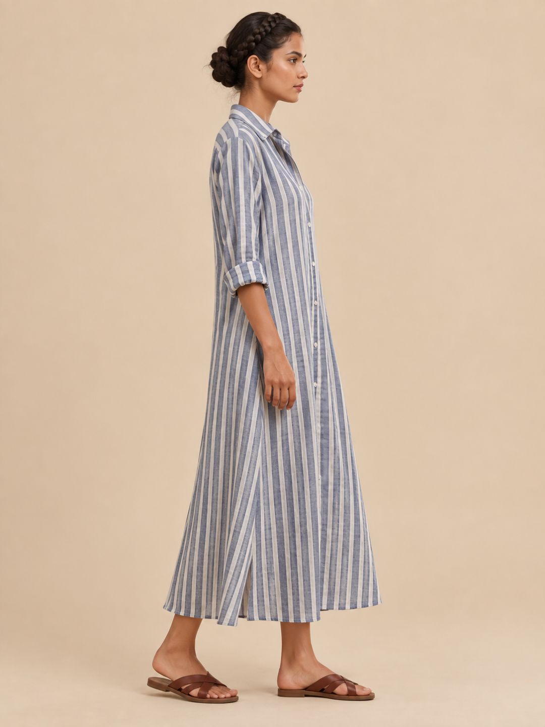 Navy Blue Stripes Long Shirt Dress