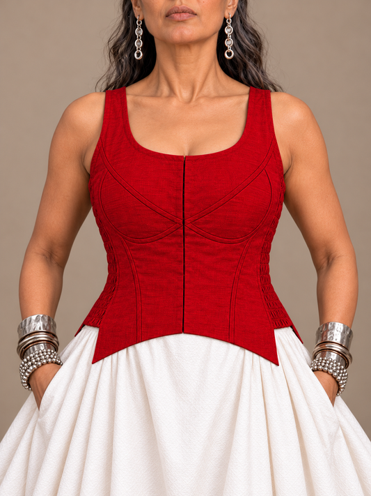 Red silk corset top