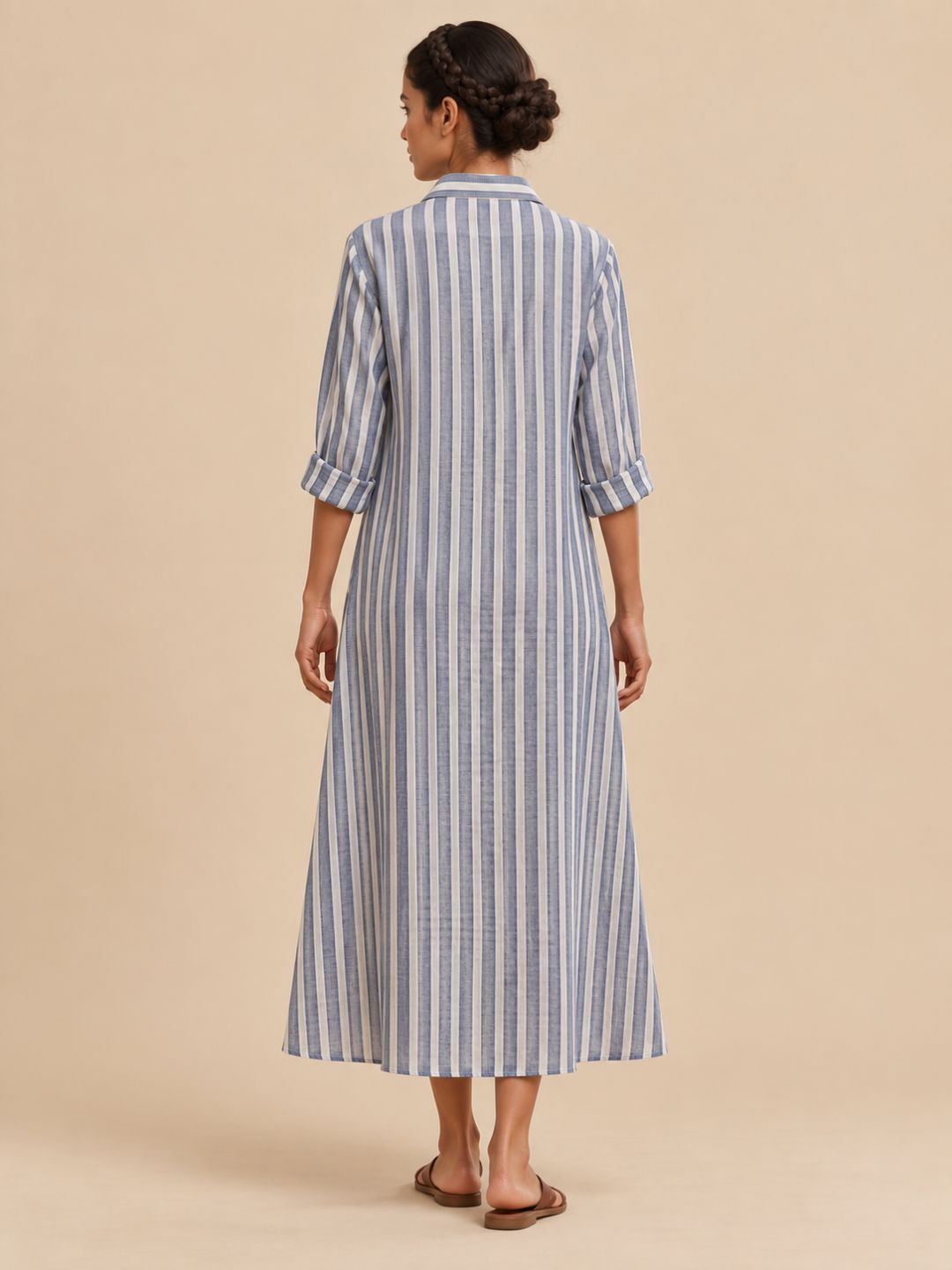 Navy Blue Stripes Long Shirt Dress