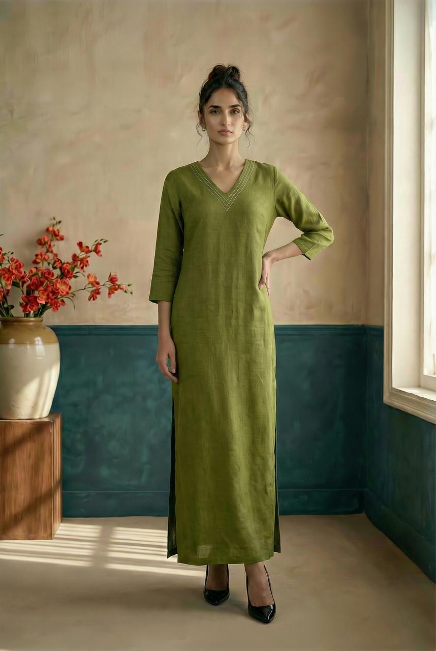 Green Long ankle length straight dress