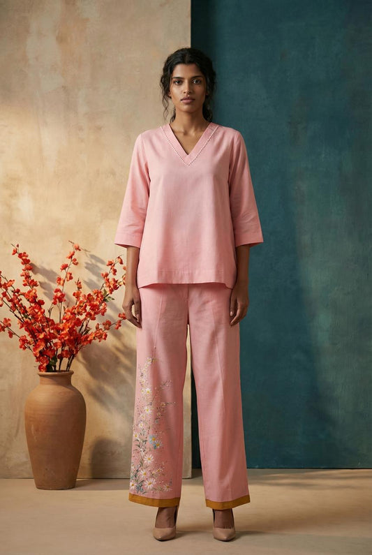 Peach  Women Painted Pant
