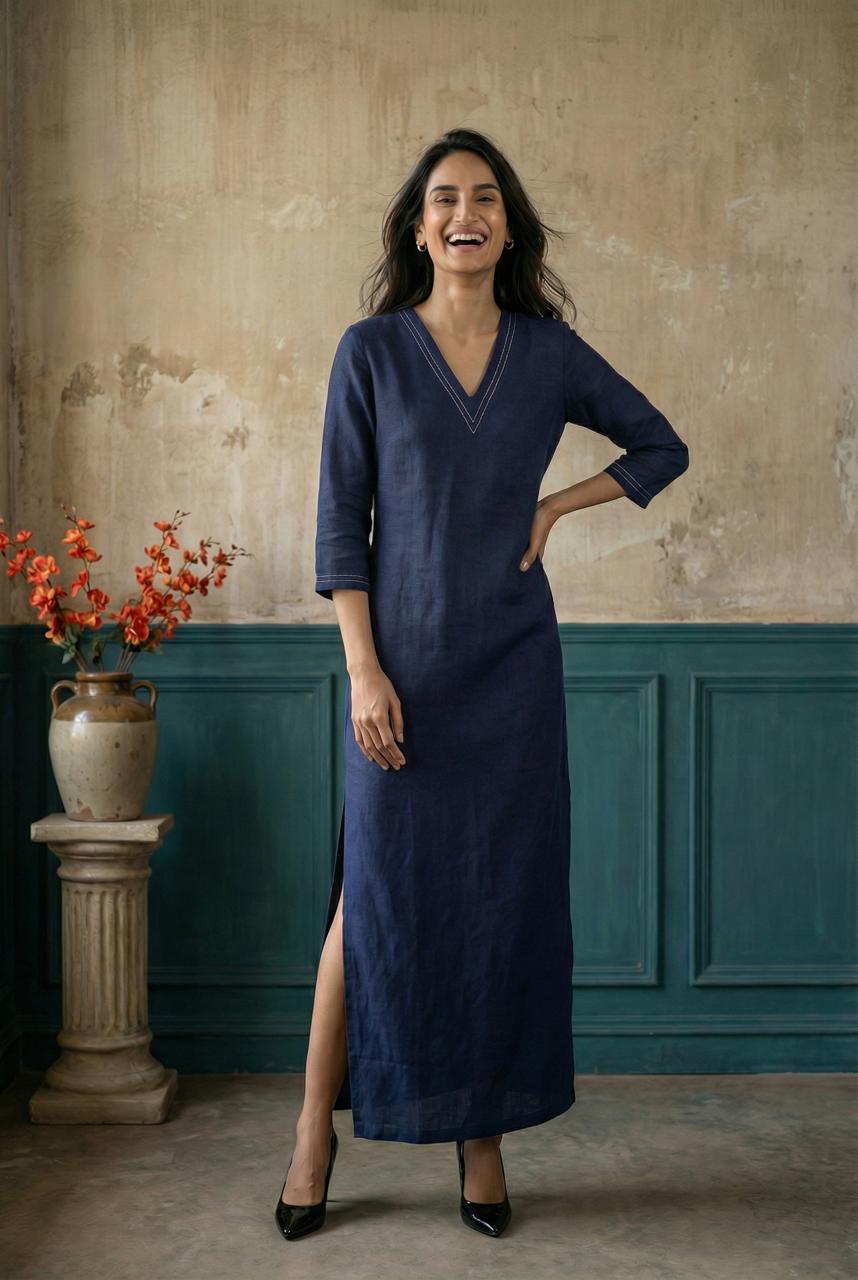 Navy Blue Long ankle length straight dress