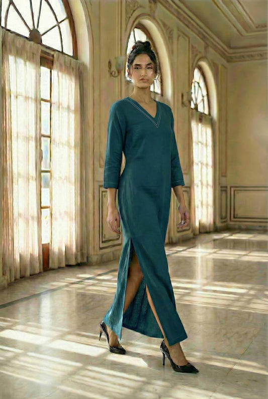 Blue Long ankle length straight dress