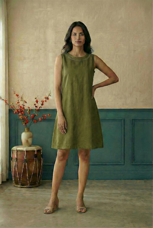Green A-line sleevless dress