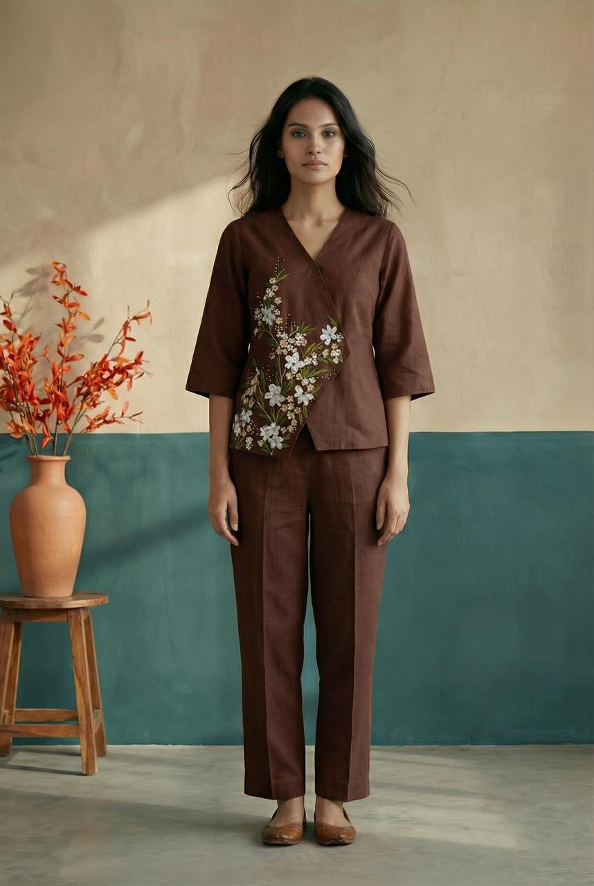 Brown Cross Over Hand Painted Top