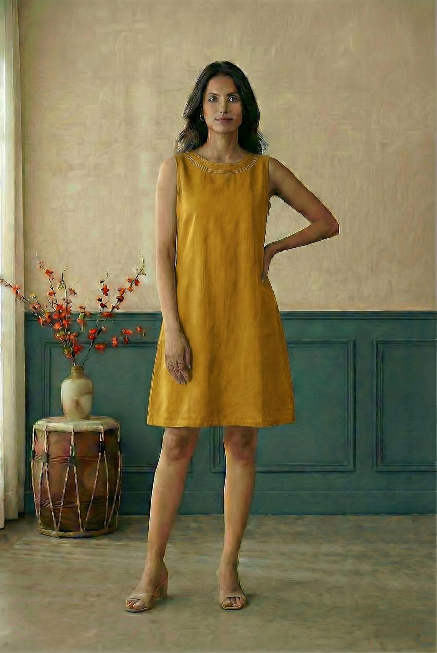 Yellow A-line sleevless dress