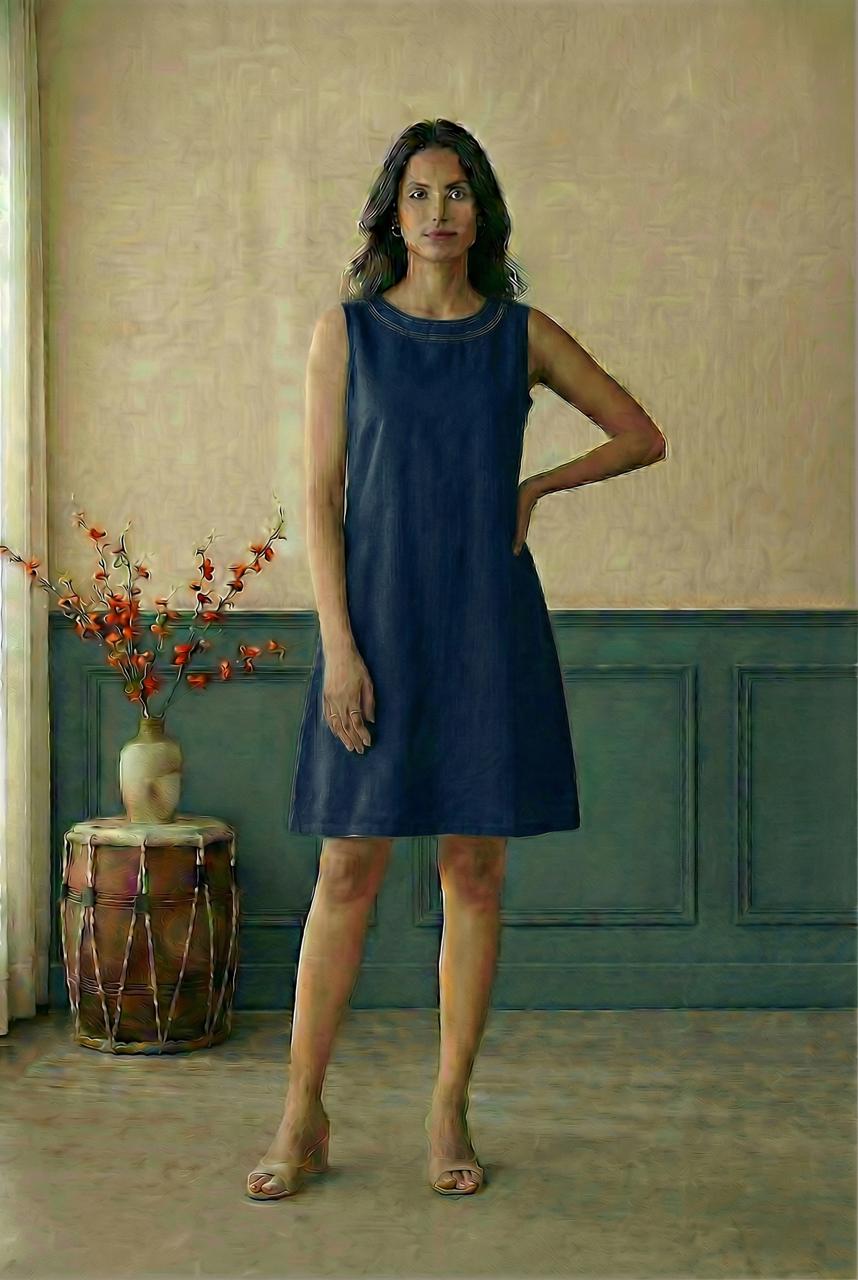 Navy Blue A-line sleevless dress