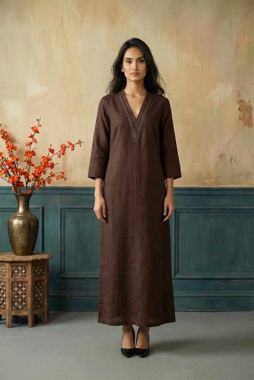 Brown Long ankle length straight dress