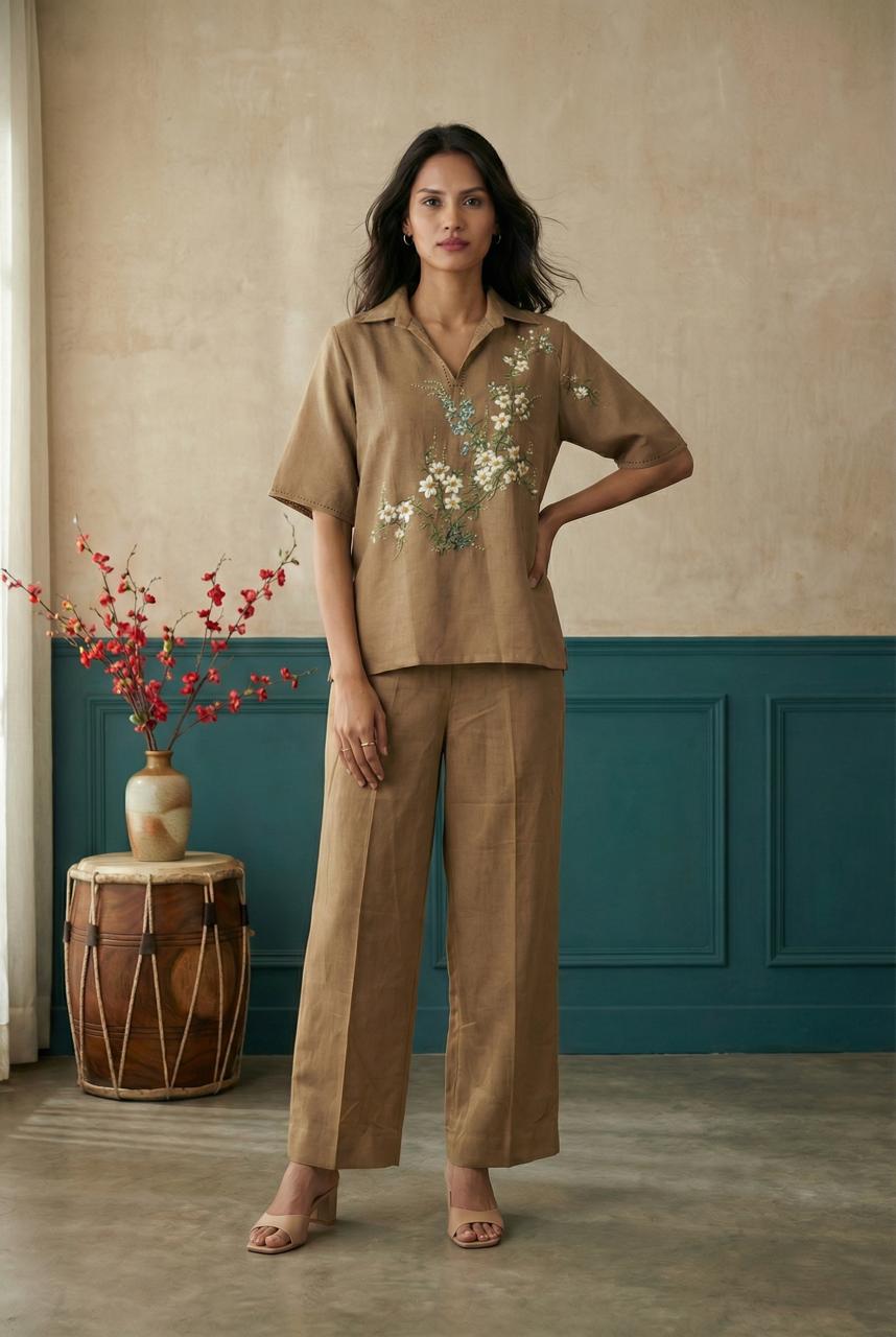 Brown Long Kimono Hand Painted Top