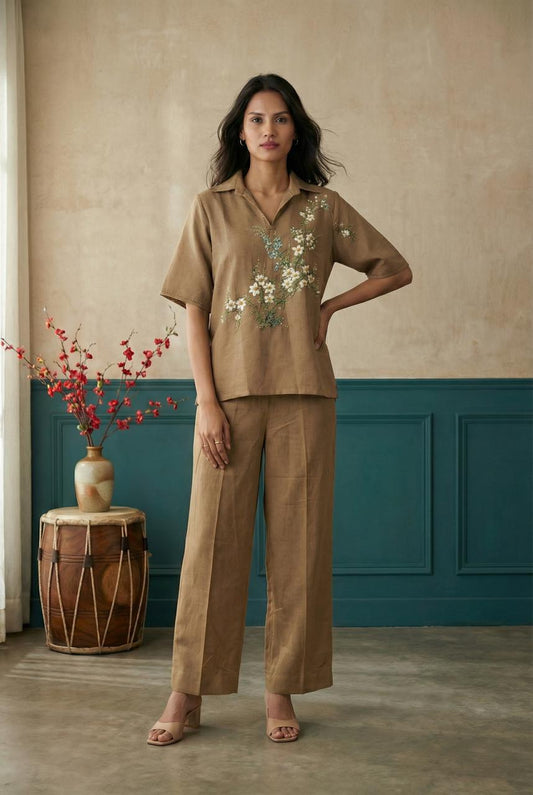 Brown Long Kimono Hand Painted Top