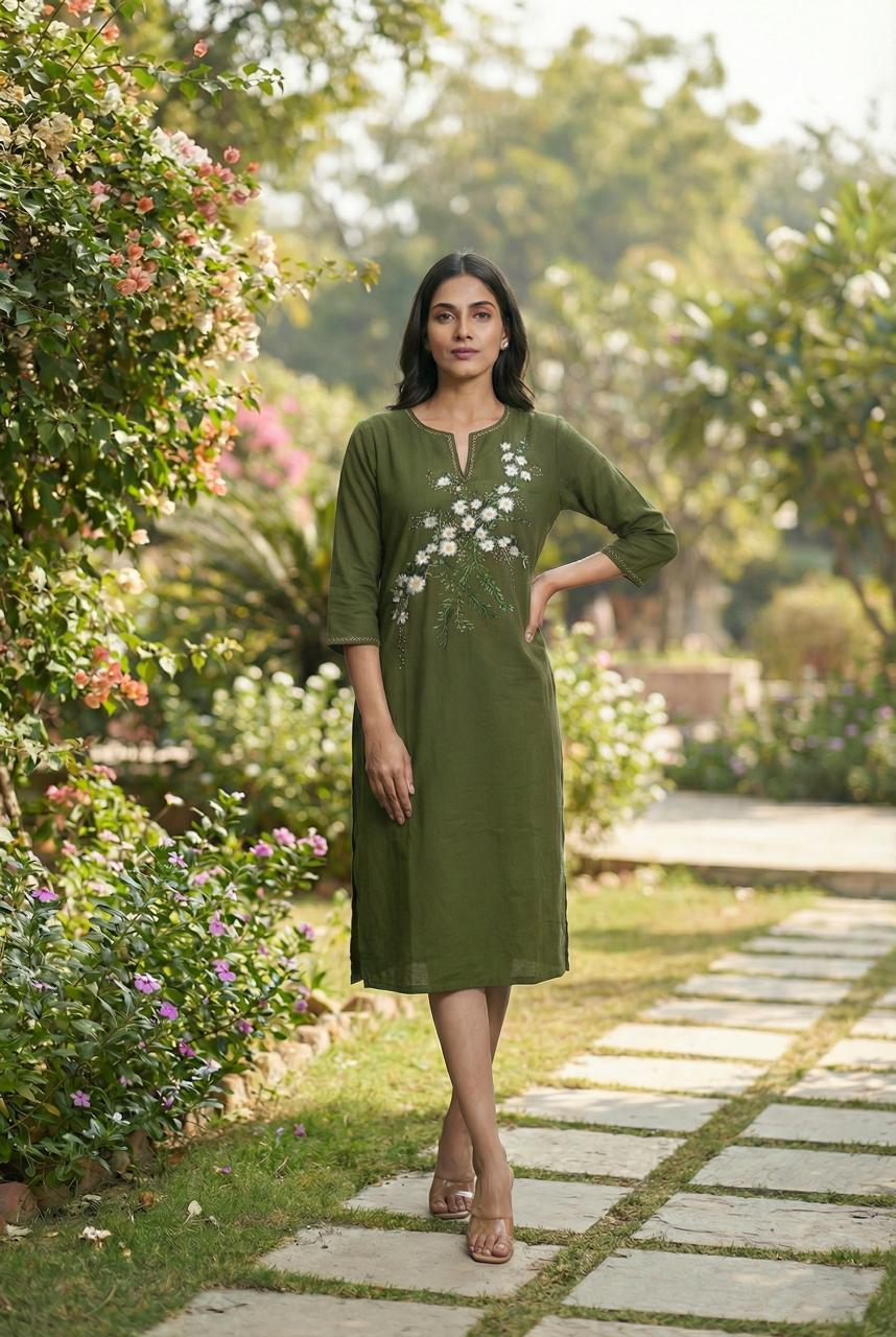 Olive A-Line Hand Painted Dress
