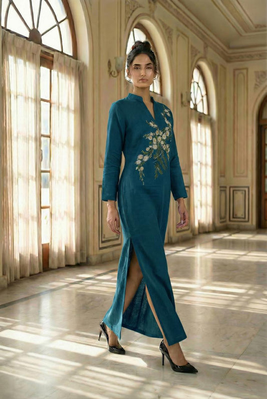 Teal Ankle-Length Straight Dress