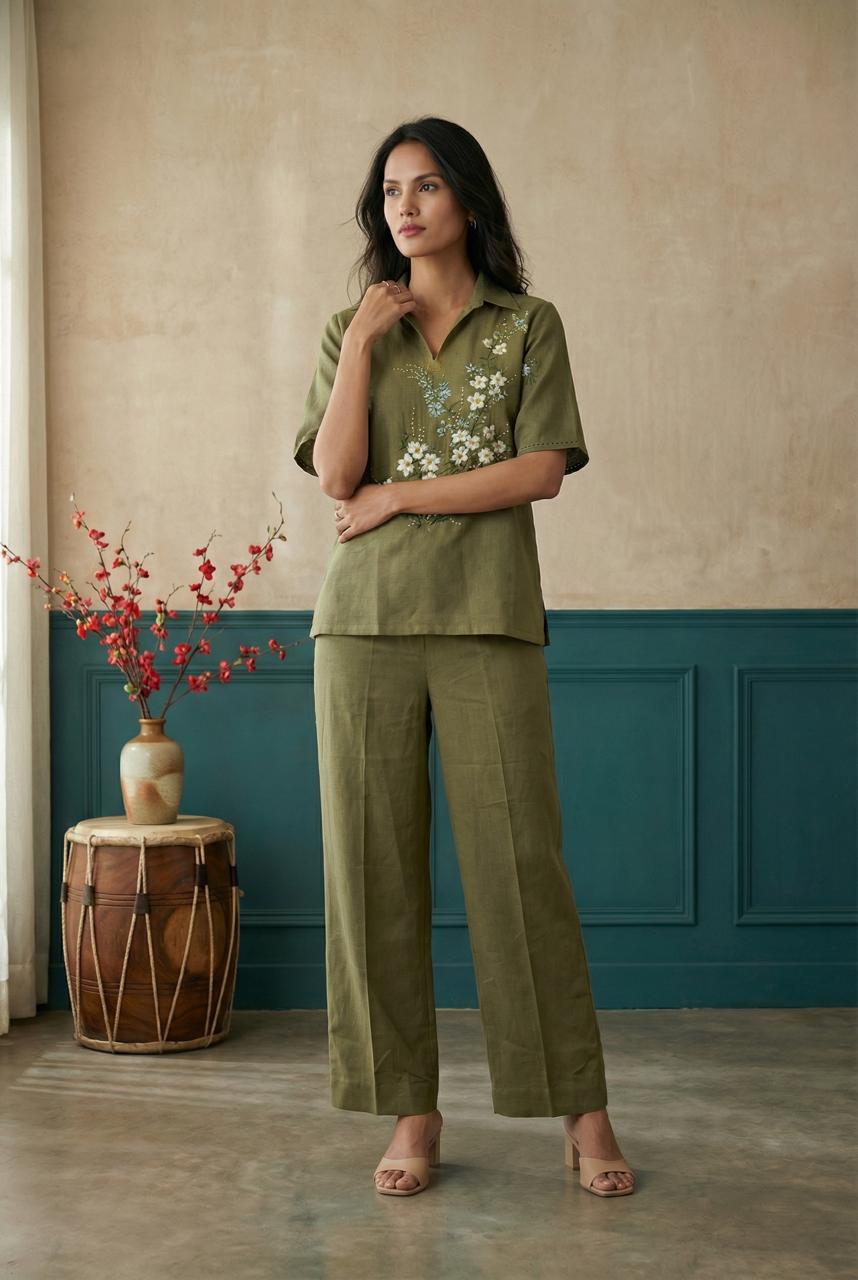 Olive Long Kimono Hand Painted Top