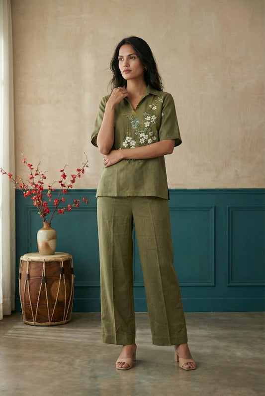 Olive Long Kimono Hand Painted Top