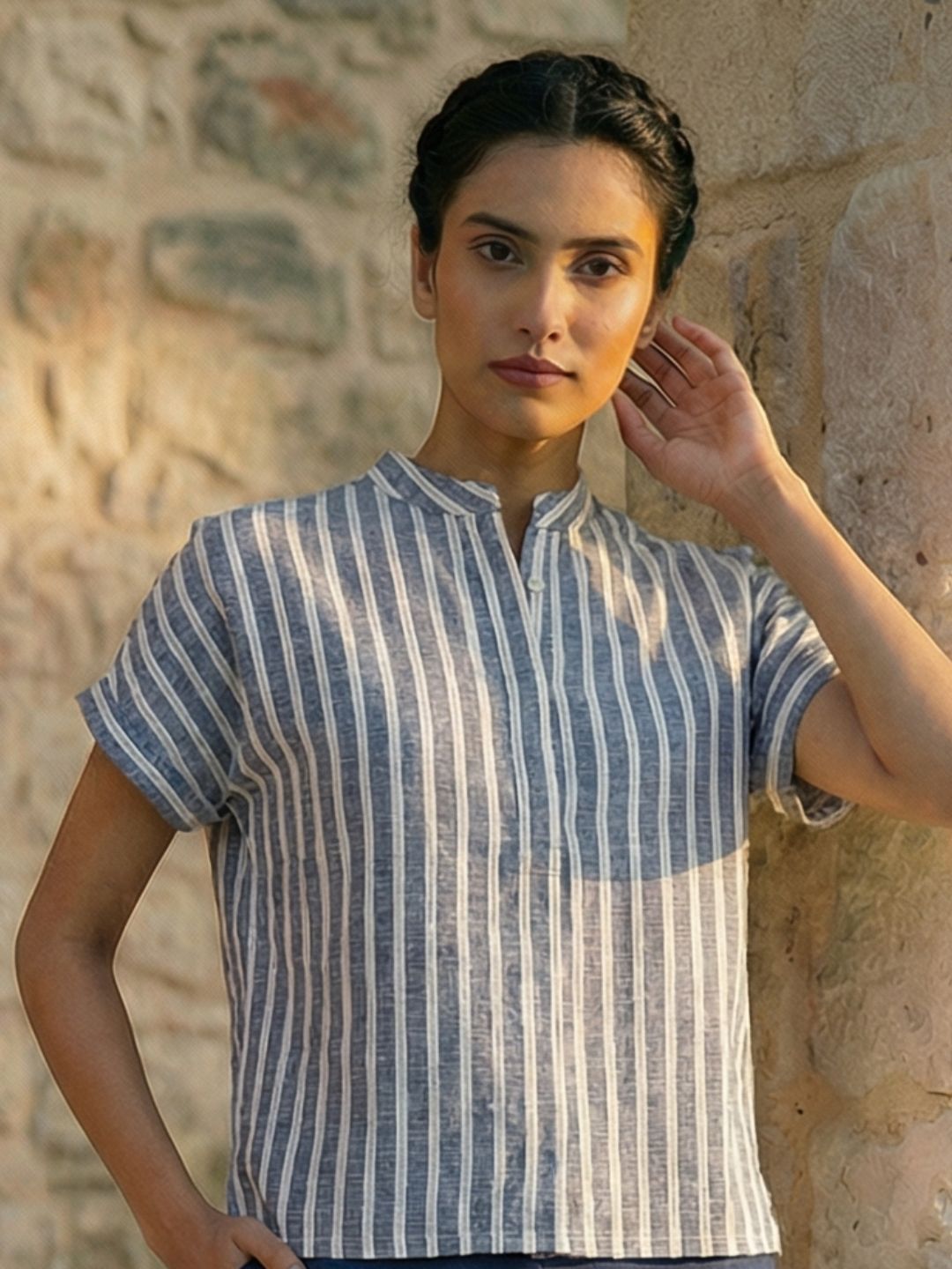 Kimono top with chinese collar