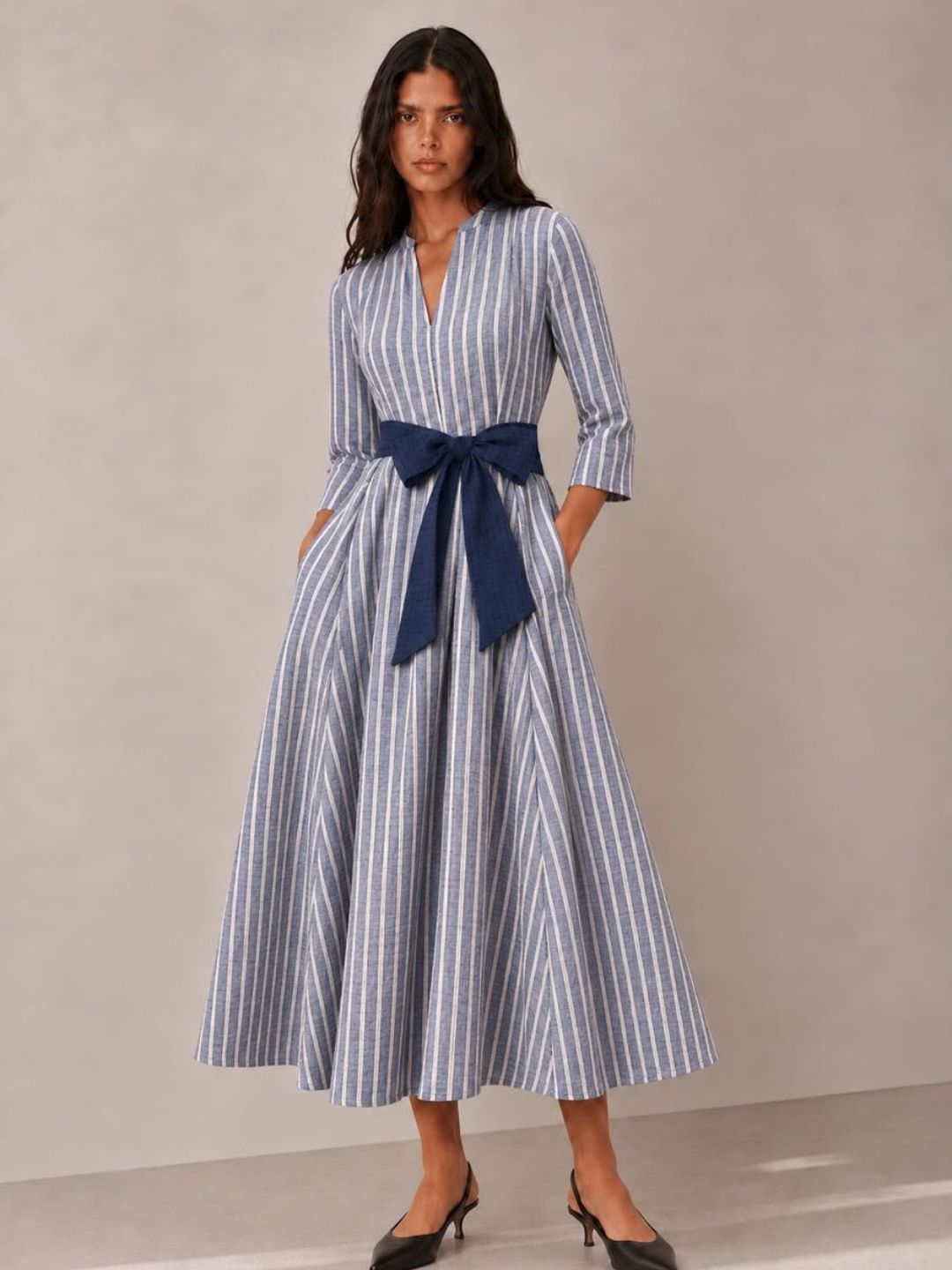 Navy Blue Stripes long Flowy Dress