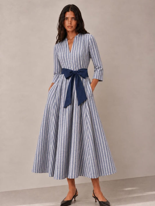 Navy Blue Stripes long Flowy Dress