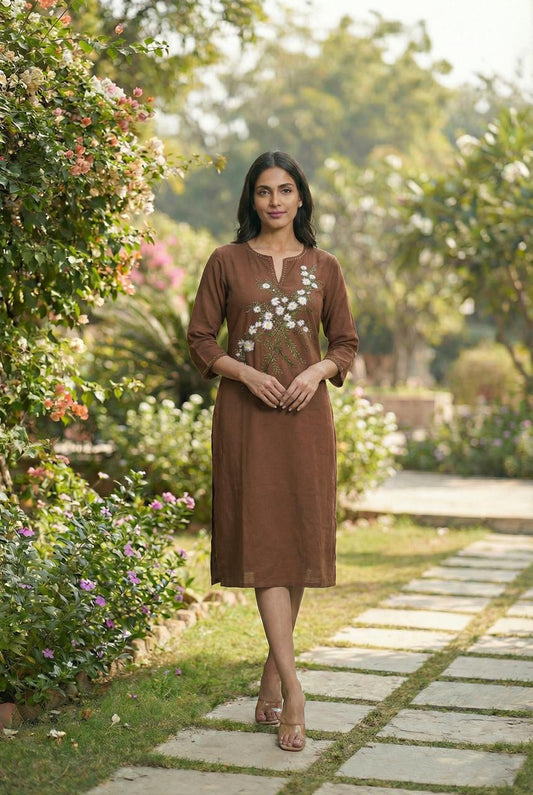 Women A-Line Below-Knee Cotton Blend Hand-Painted Dress