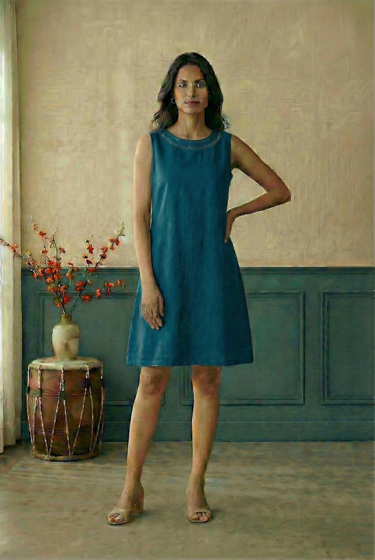 Blue A-line sleevless dress