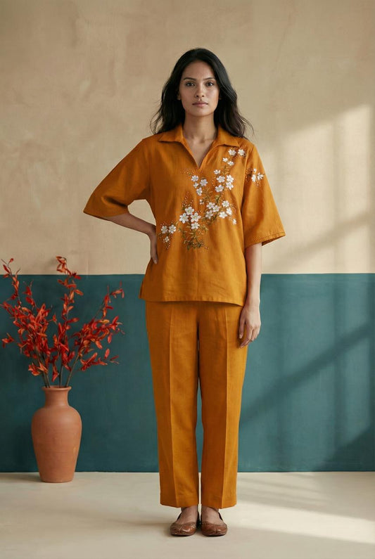 Mustard Long Kimono Hand Painted Top