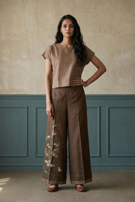 Brown Kimono Hand Painted Top