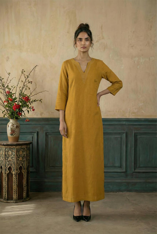 Yellow Long ankle length straight dress