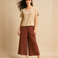 Women’s Beige Cotton Top & Dark Brown Cotton Pant Set
