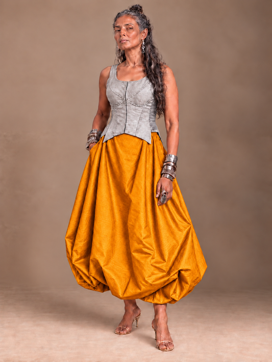 Yellow silk balloon skirt