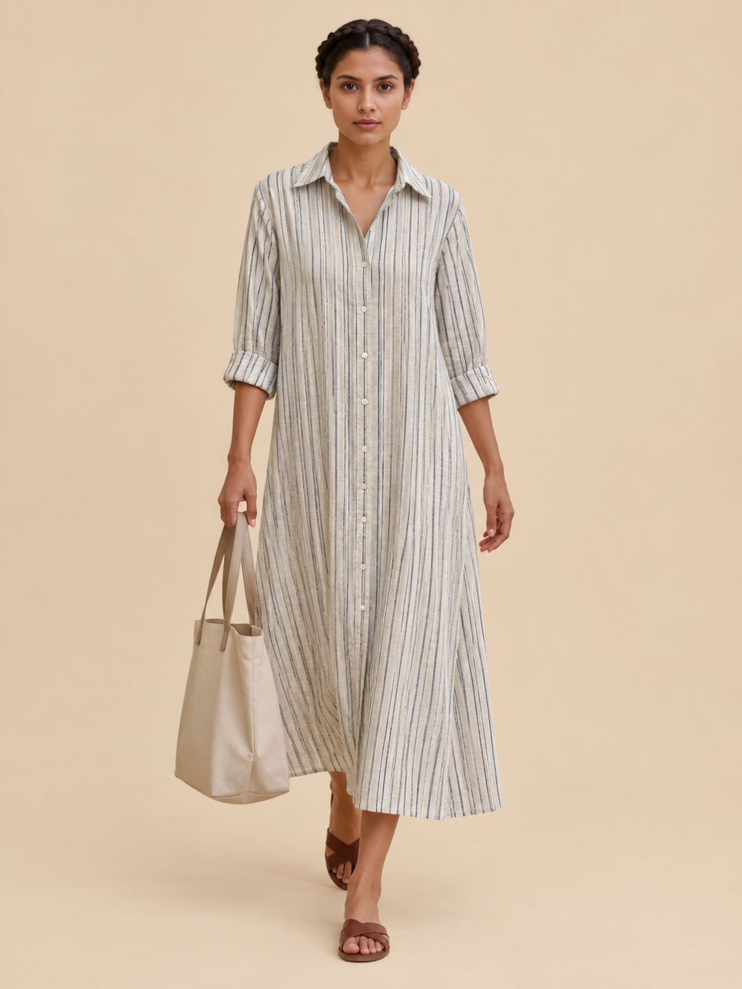 White Stripes  Long Shirt Dress