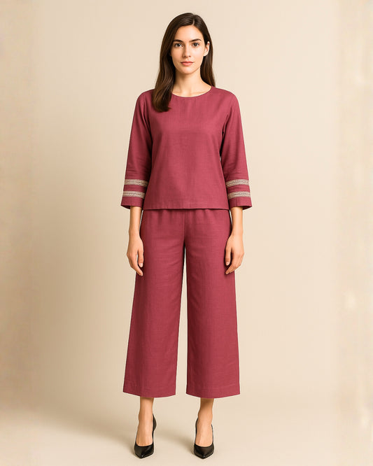 Dark Pink Top & Dark Pink Pant Co-ord Set for Women