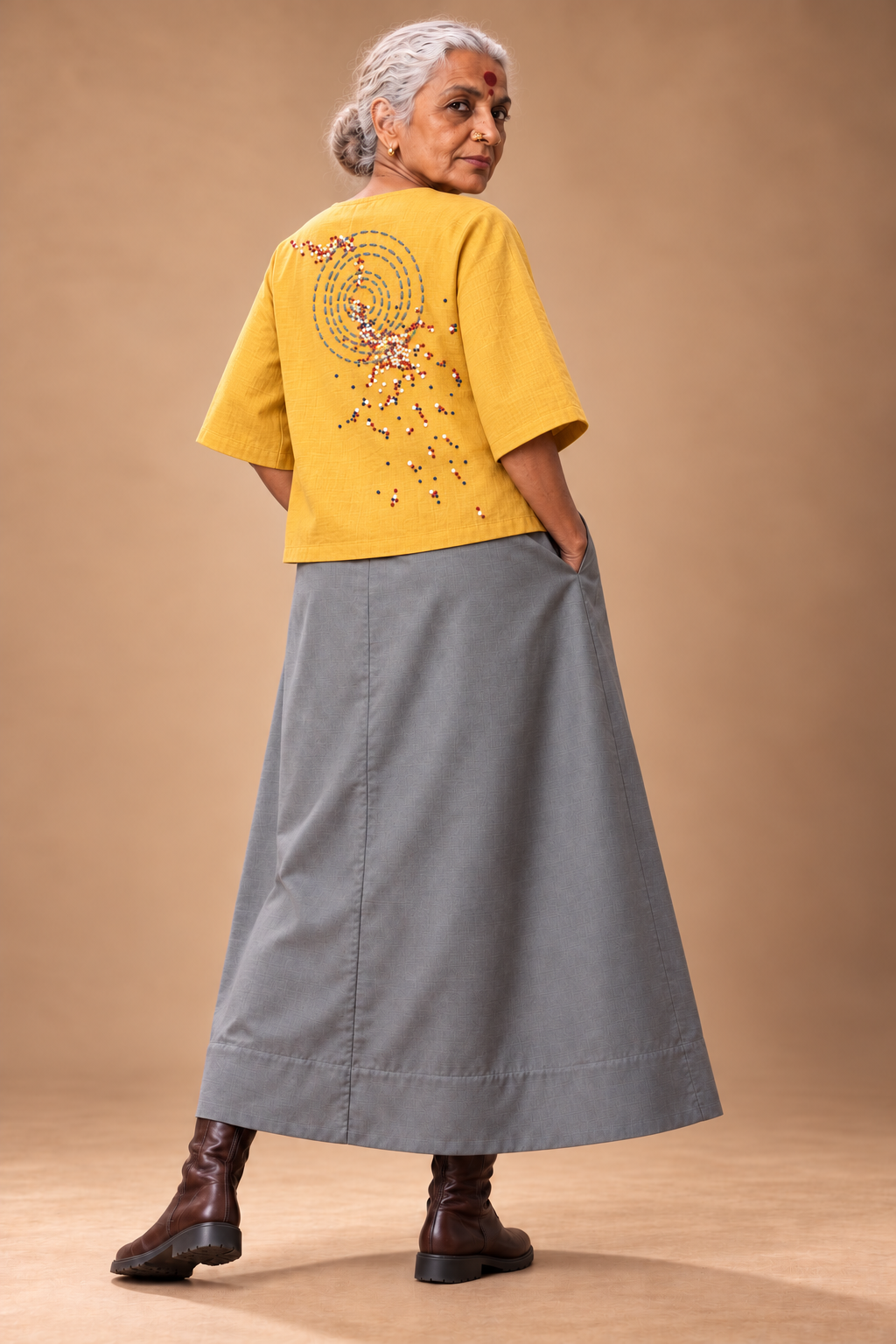 Grey Cotton A-line skirt