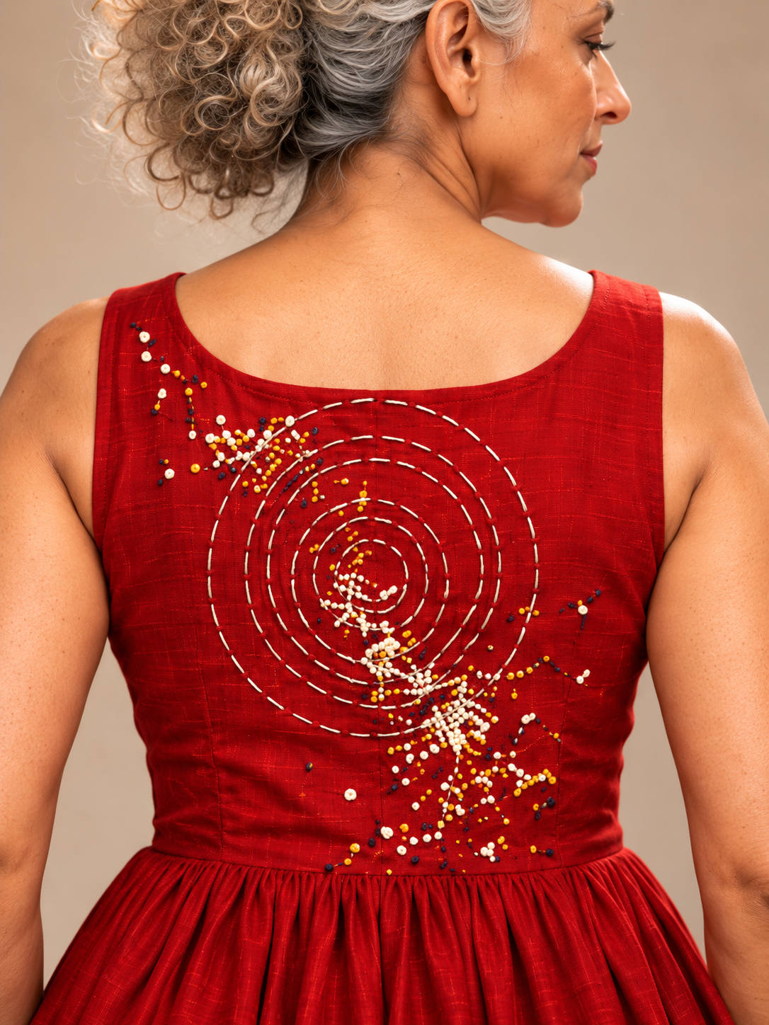 Red silk sleeveless Dress