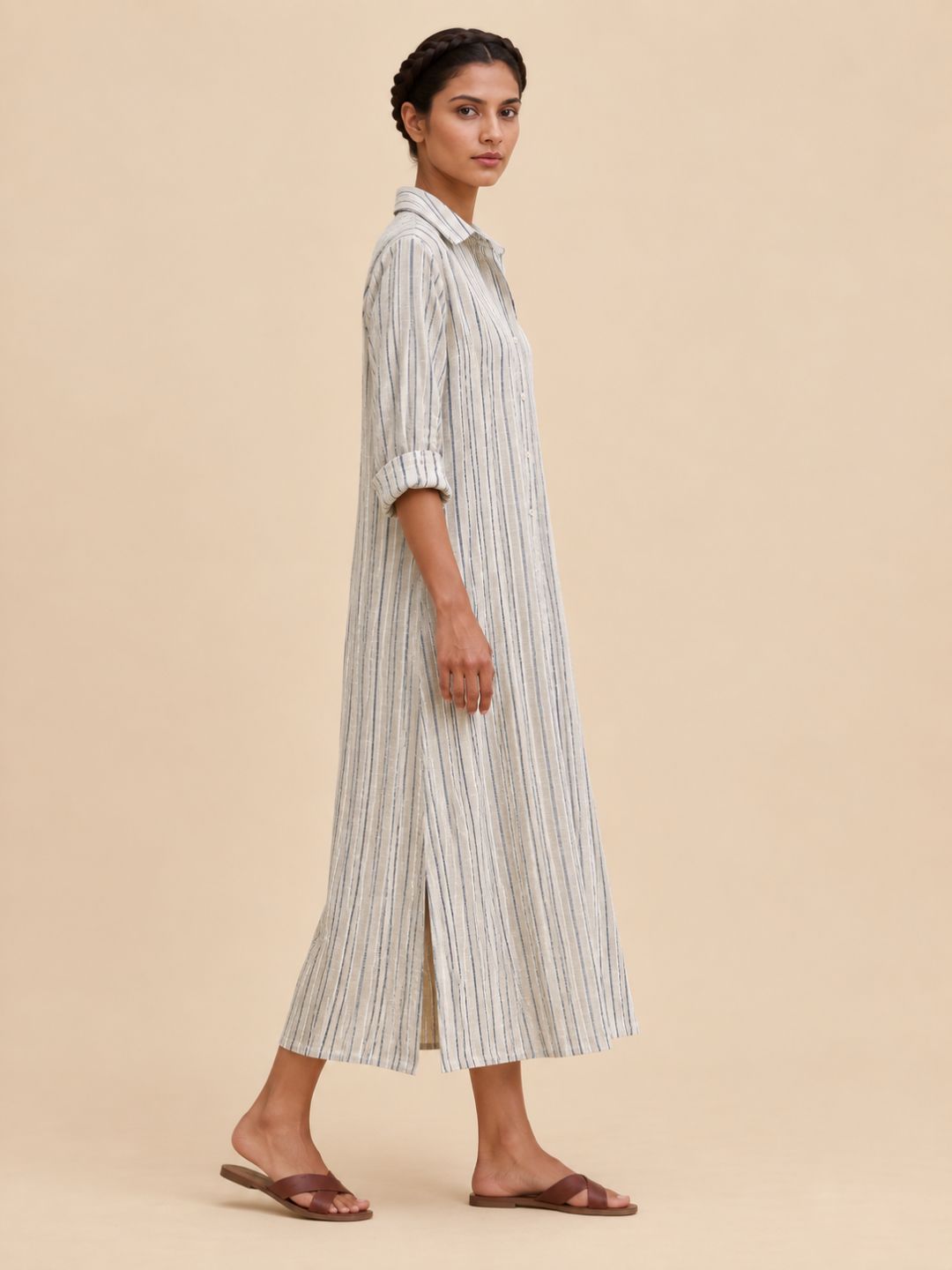 White Stripes  Long Shirt Dress