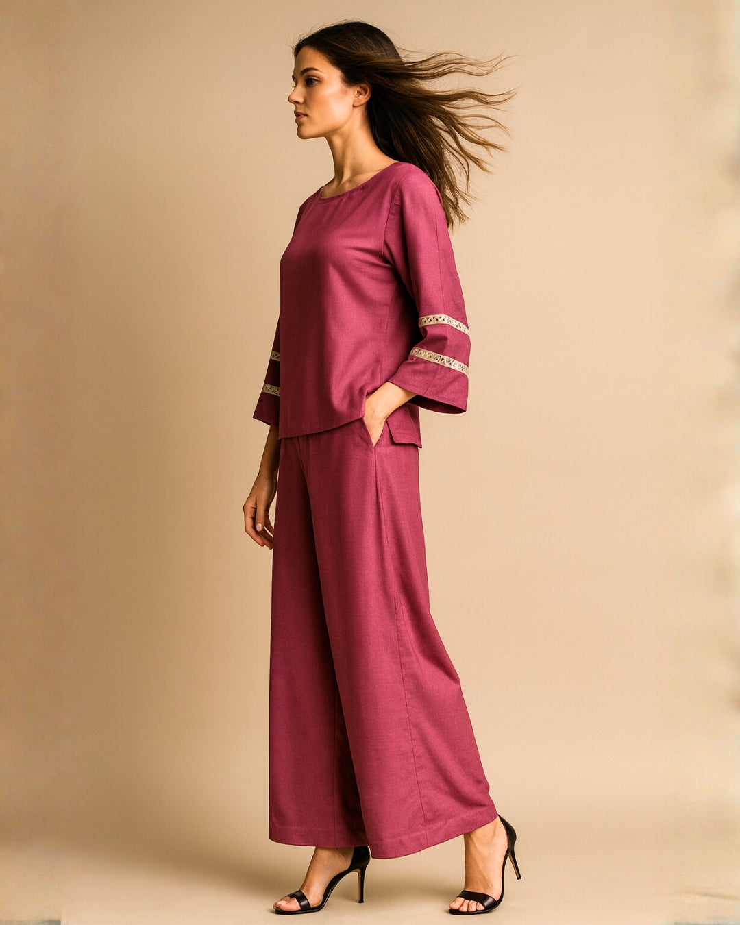 Dark Pink Top & Dark Pink Pant Co-ord Set for Women