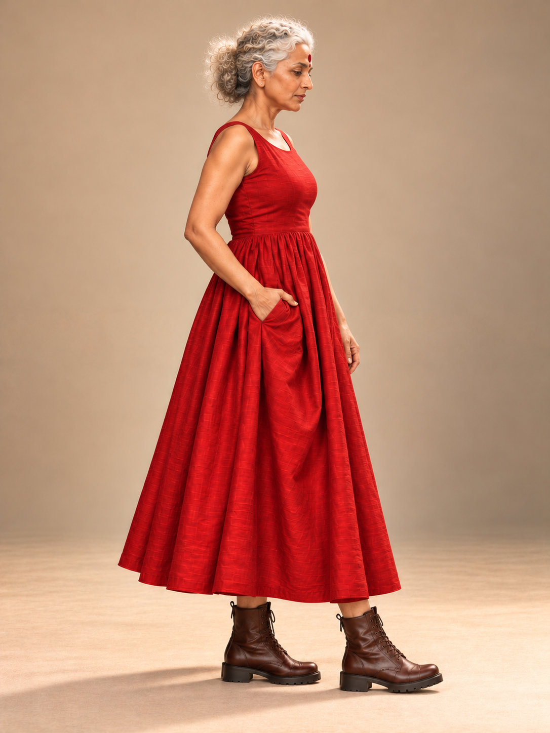 Red silk sleeveless Dress