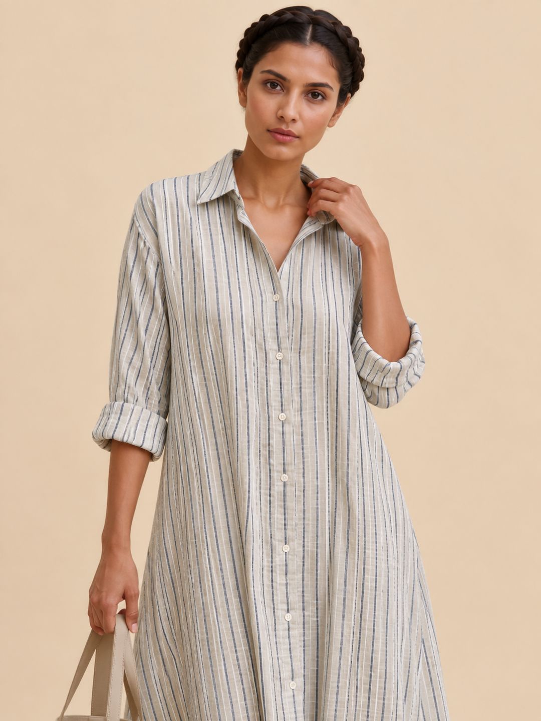 White Stripes  Long Shirt Dress