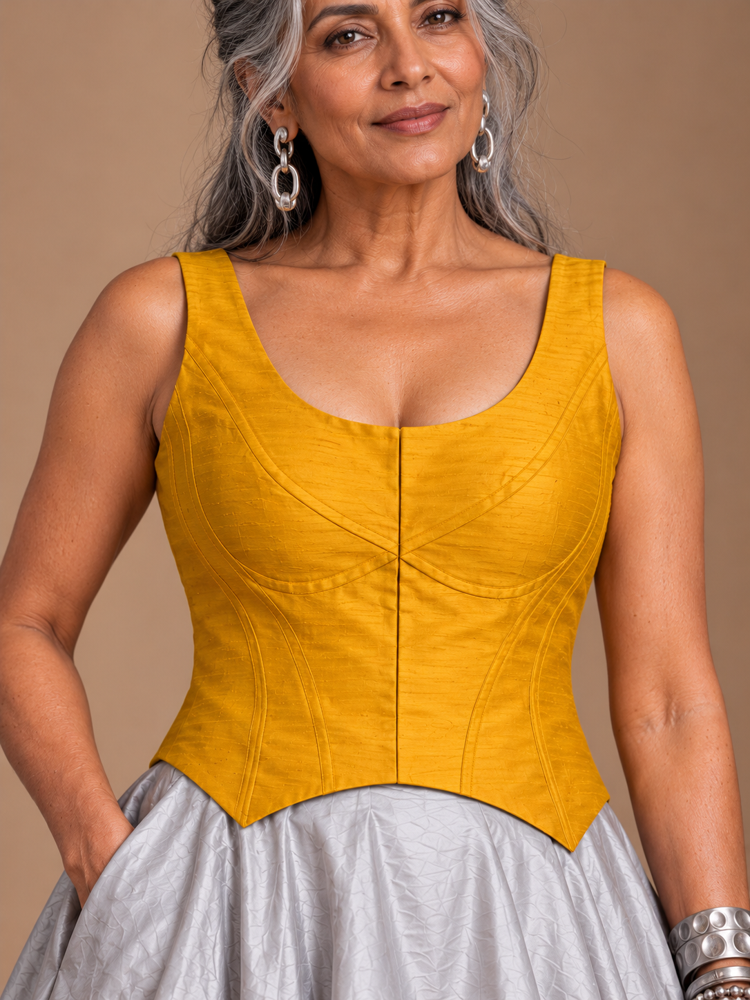 Yellow silk corset top