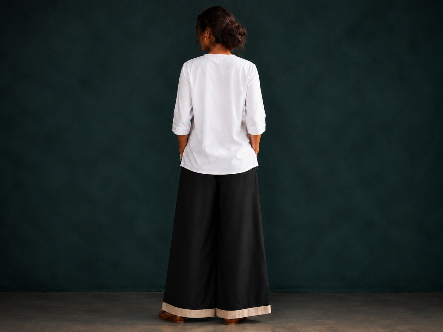 Women’s Black Hand-Painted Floral Wide Leg Palazzo Pants
