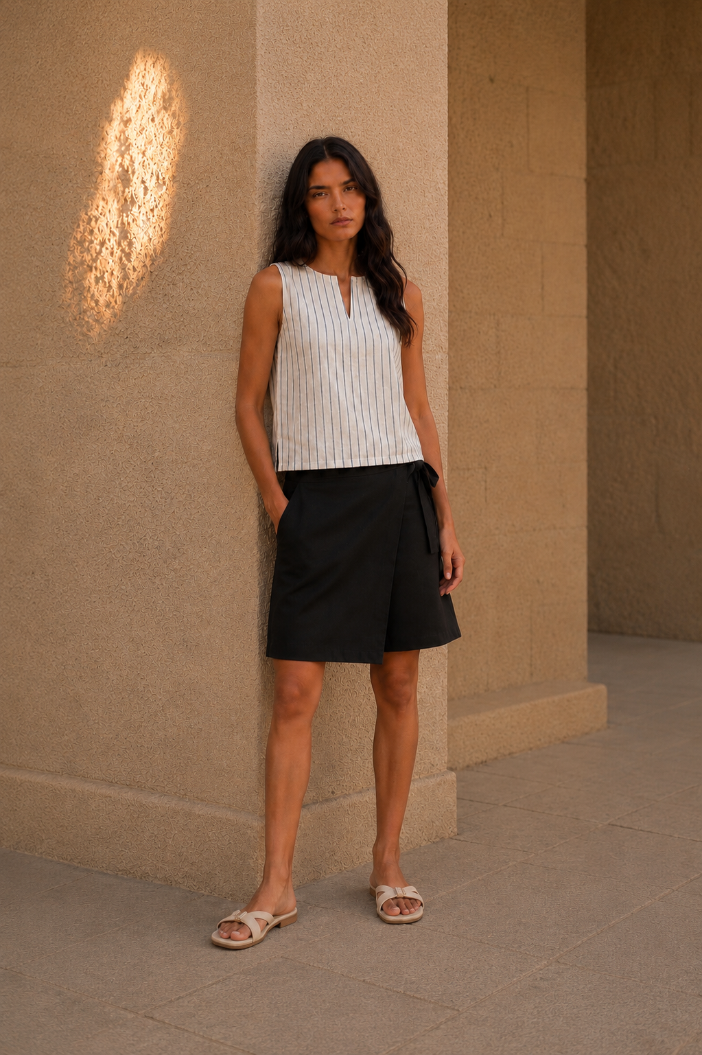 Chhaya Gandhi Women Black Cotton Blend Wrap Skort with Side Tie-Up