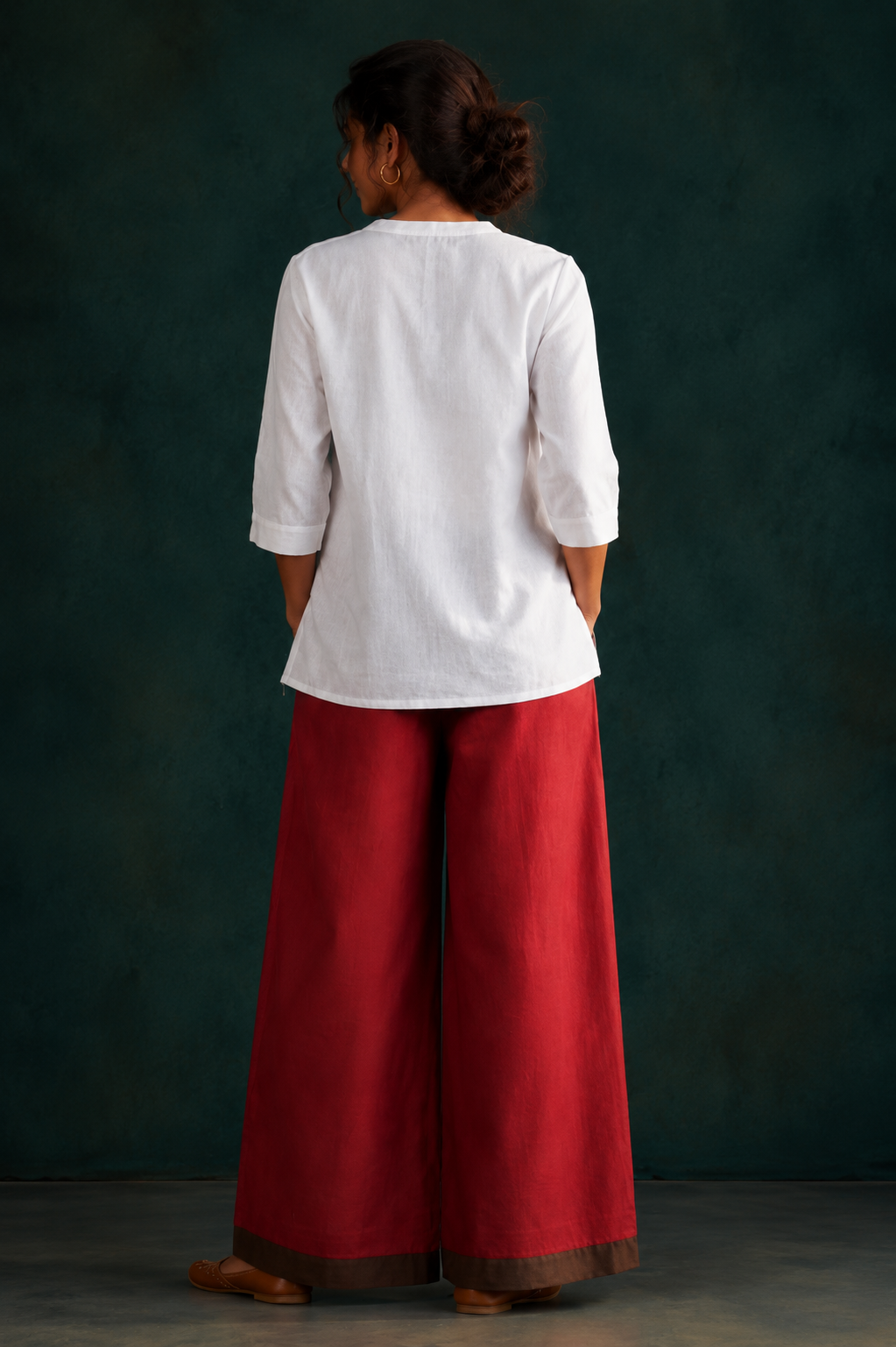 Women’s Red Hand-Painted Floral Wide Leg Palazzo Pants
