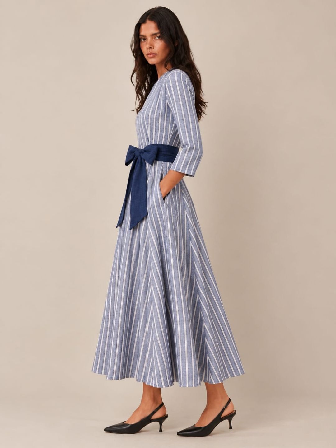 Navy Blue Stripes long Flowy Dress