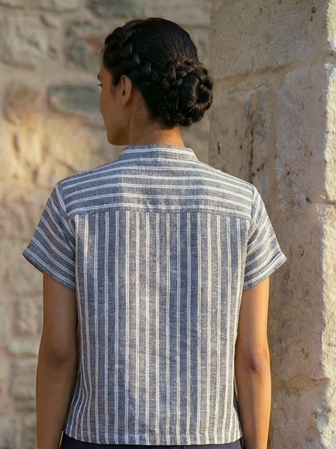 Kimono top with chinese collar