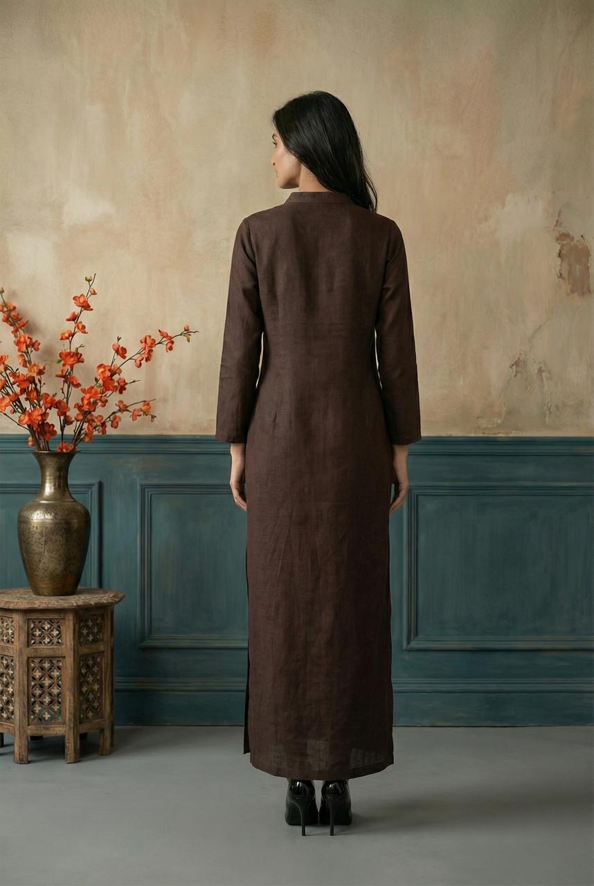 Brown Ankle-Length Straight Dress