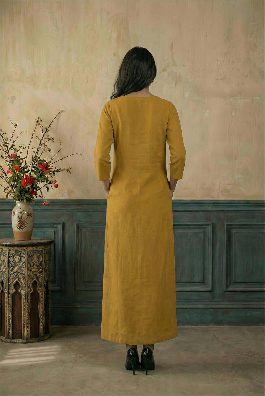 Yellow Long ankle length straight dress